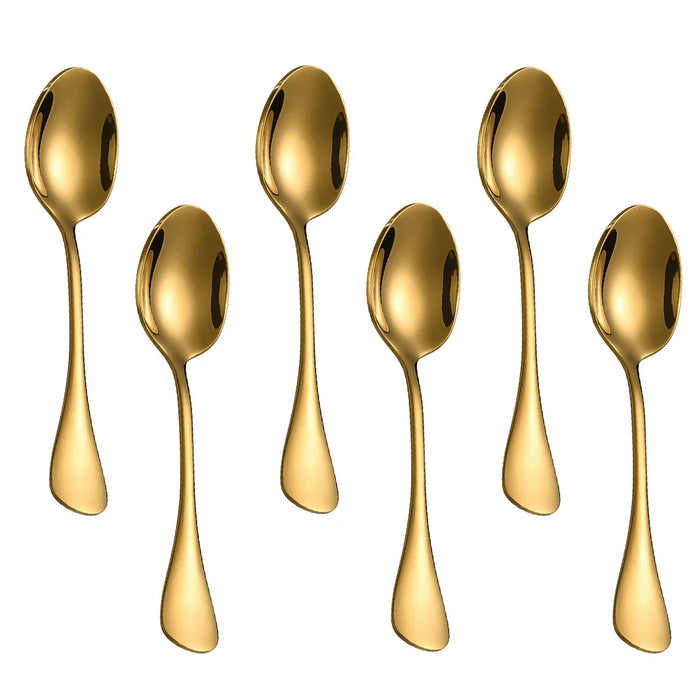 6 Piece Gold Mini Spoon Set For Coffee Dessert And Tea