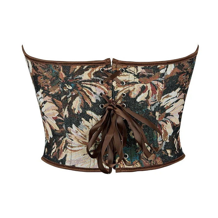 Floral Embroidered Steampunk Corselet Plus Size S-6Xl With Busk