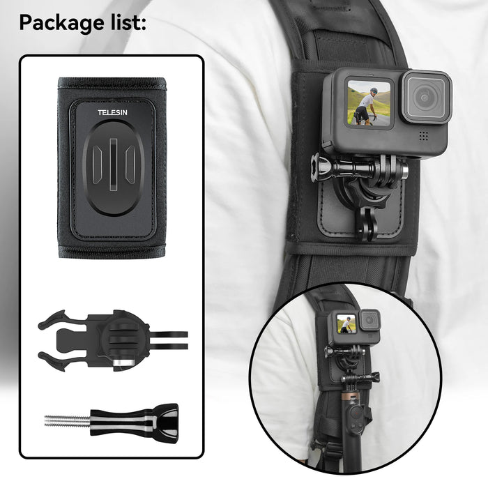 360 Degree Rotate Double J-Hook Backpack Strap Mount For Gopro Insta360 Dji Osmo Action