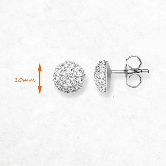 925 Sterling Silver New Glam Fine Jewelry White Zircon Ball Studs