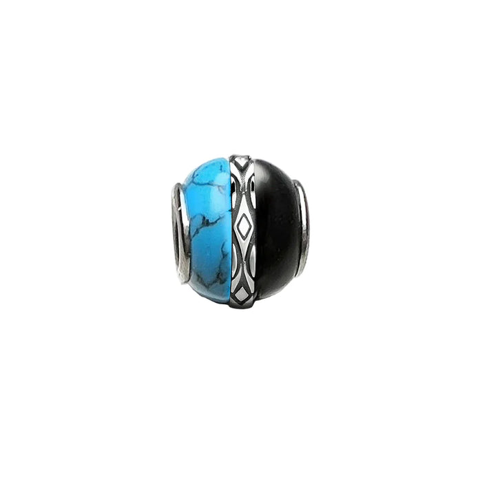925 Sterling Silver Blue & Black Bead Charm For Jewelry Making Accessory