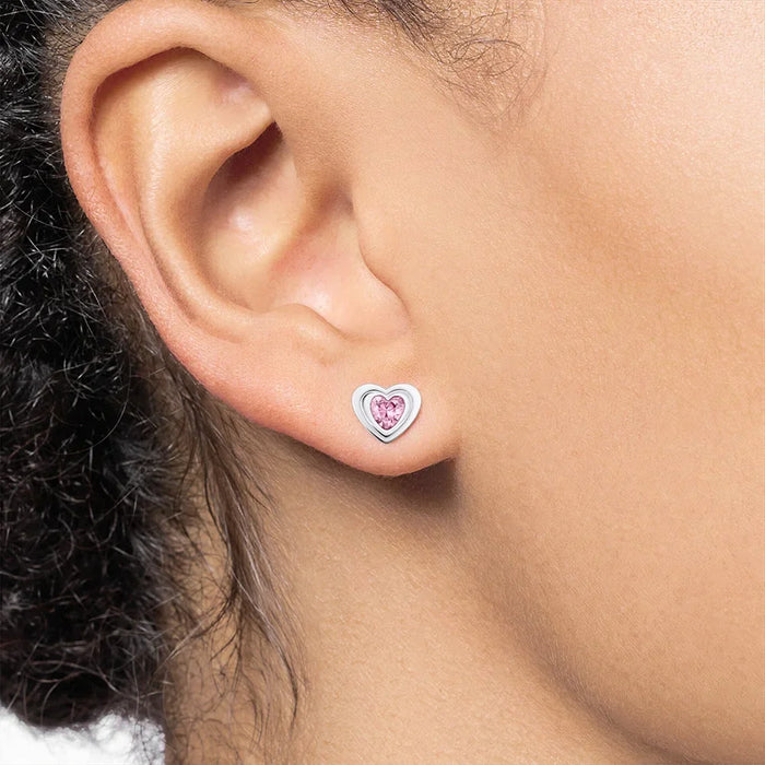 925 Sterling Silver Romantic Pink Heart Stud Earrings