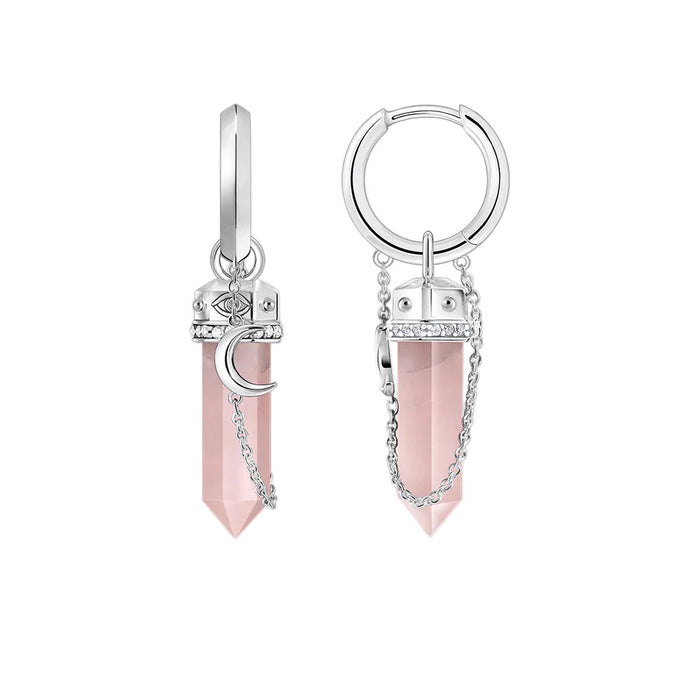 925 Sterling Silver Rose Quartz Hexagonal Hoop Earrings