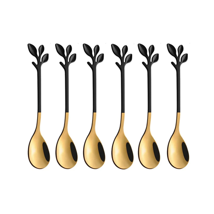 6 Piece Stainless Steel Leaf Scoop Ice Cream Spoons