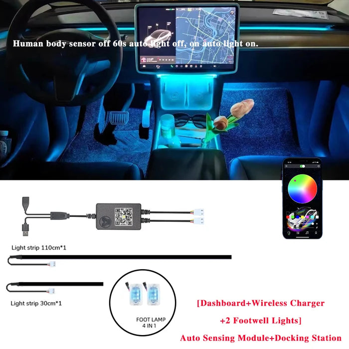 60S Auto Off Car Ambient Light For Tesla Model 3 Y S X