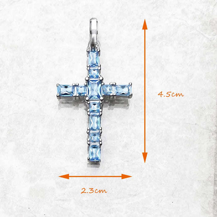 925 Sterling Silver Aquamarine Cross Pendant Romantic Gift For Her