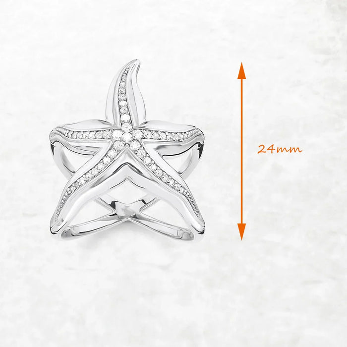 925 Sterling Silver Romantic Gift Starfish Ring Fine Jewelry For Women