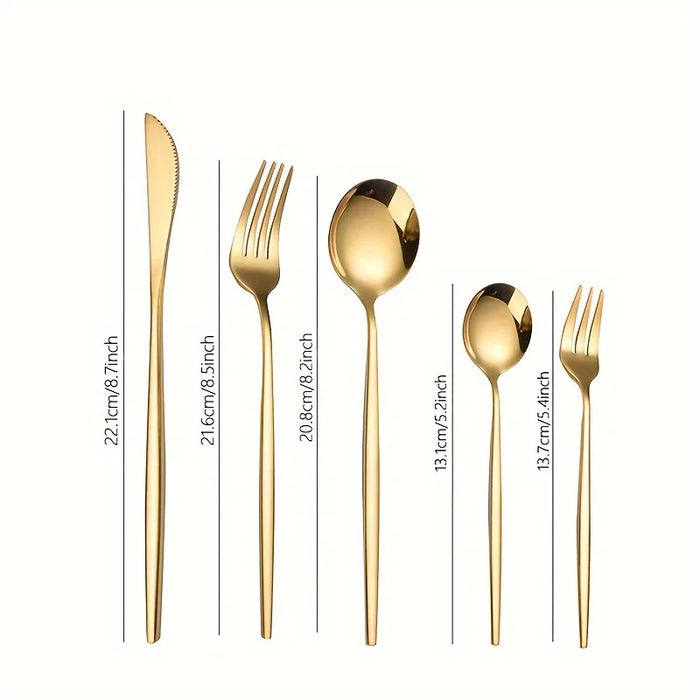 60 Piece Stainless Steel Golden Cutlery Set Mirror Polished Dishwasher Safe