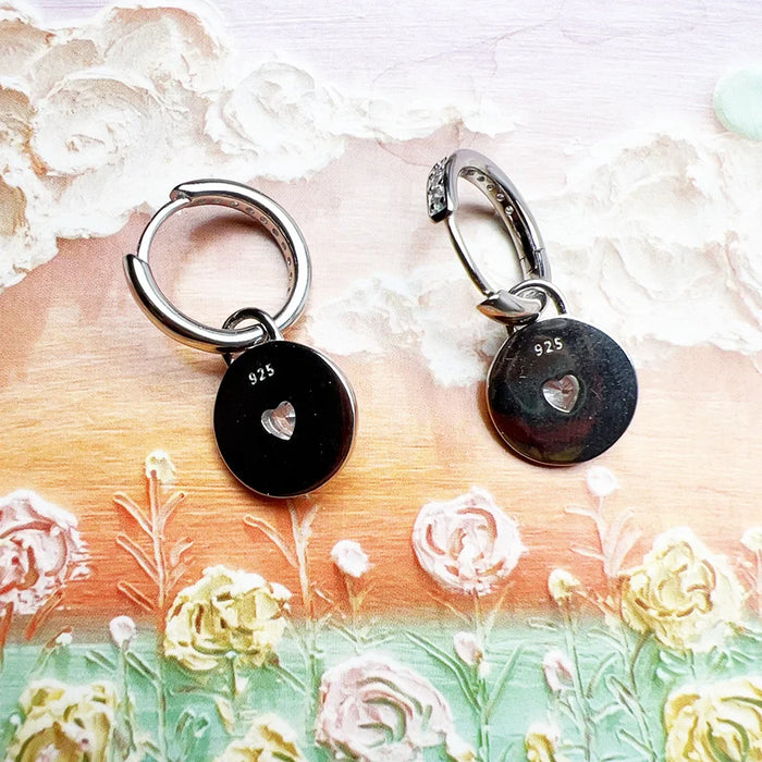 925 Sterling Silver Romantic Gift Pink Heart Hoop Earrings Real Fine Jewelry For Women Love