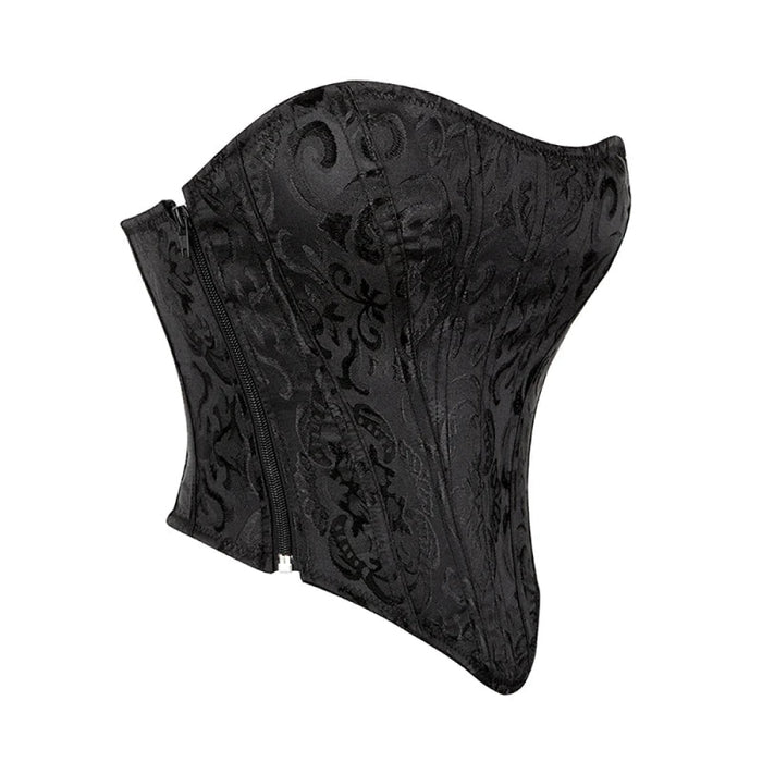 Strapless Lace Up Boned Bustier Corset Plus Size Xs-6Xl Black Brocade Side Zip Bodyshaper Crop Top