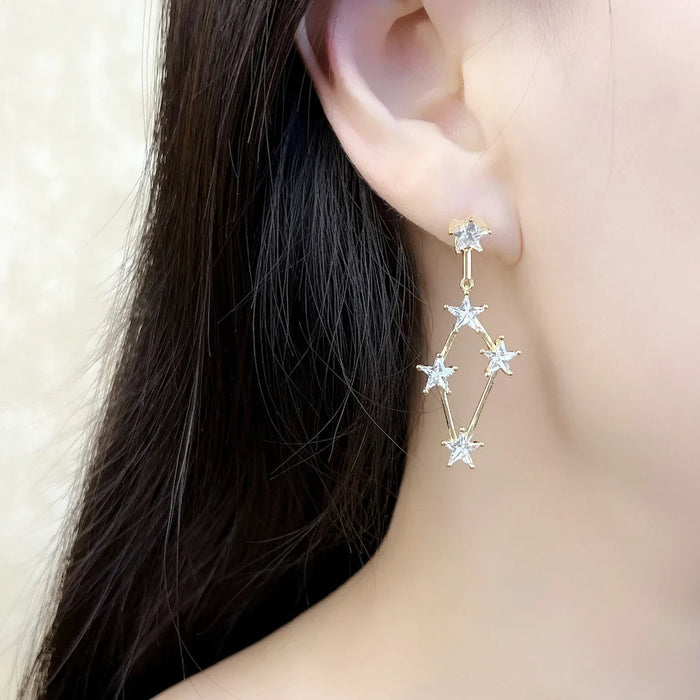 925 Sterling Silver Sparkling Star Drop Earrings Fine Statement Jewelry For Women