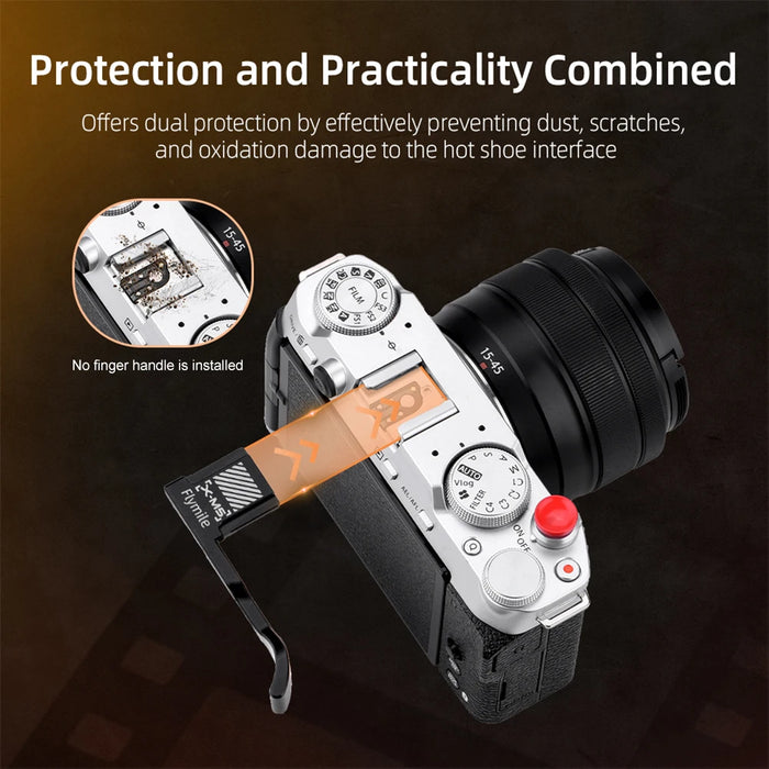 Metal Thumbs Up Hand Grip Hot Shoe Cover For Fujifilm X-M5 With Shutter Release Button Built-In Silicone Pads Camera Accessories