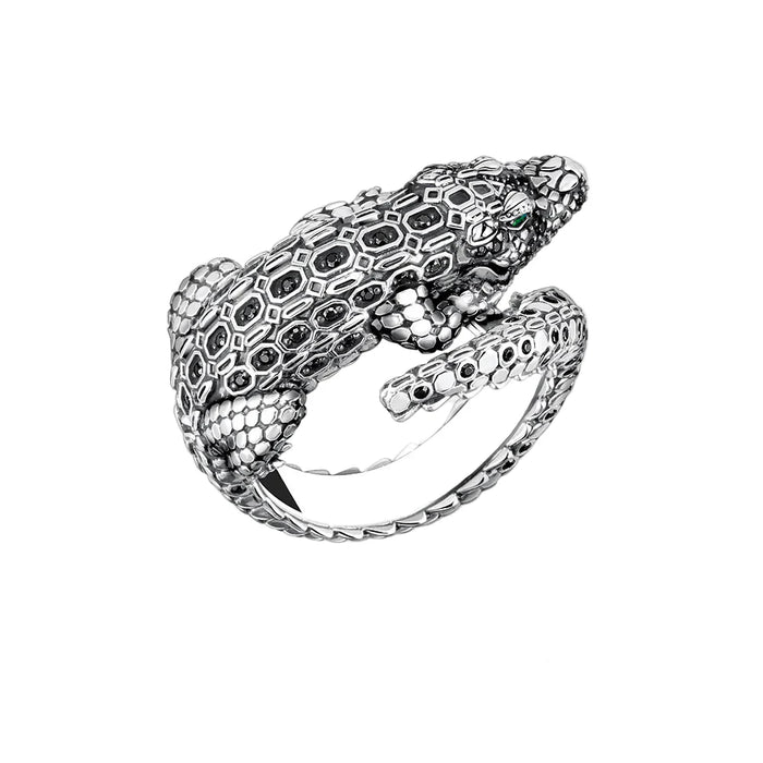 925 Sterling Silver Blackened Crocodile Ring Unisex Jewelry Fine Punk