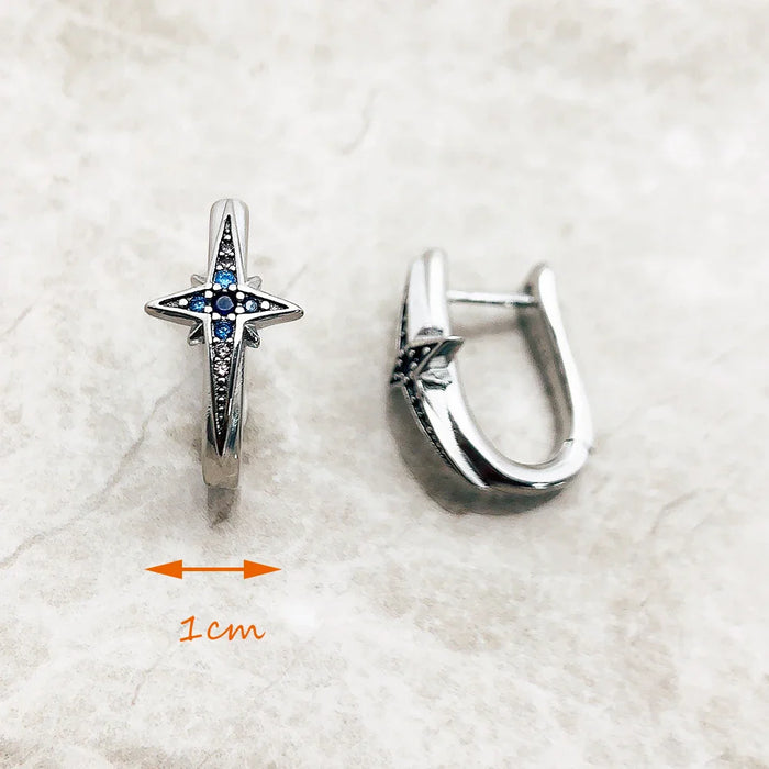 925 Sterling Silver Boho Star Hoop Earrings Lucky For Women