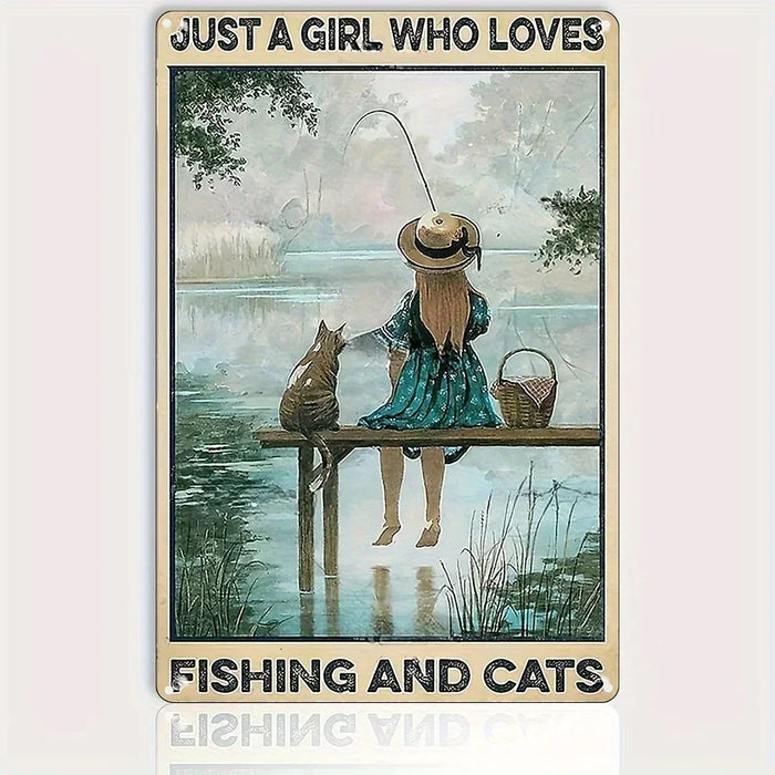 Black Cat Fishing Metal Sign For Home Or Office