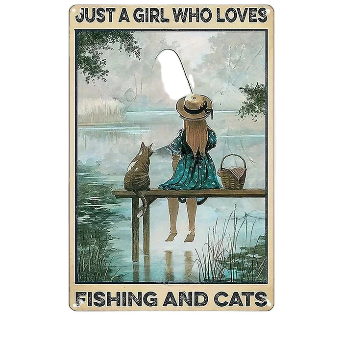 Black Cat Fishing Metal Sign For Home Or Office