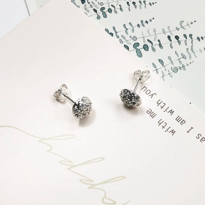 925 Sterling Silver New Glam Fine Jewelry White Zircon Ball Studs