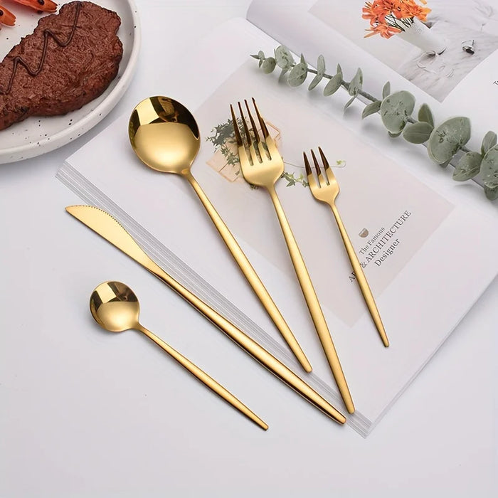 60 Piece Stainless Steel Golden Cutlery Set Mirror Polished Dishwasher Safe