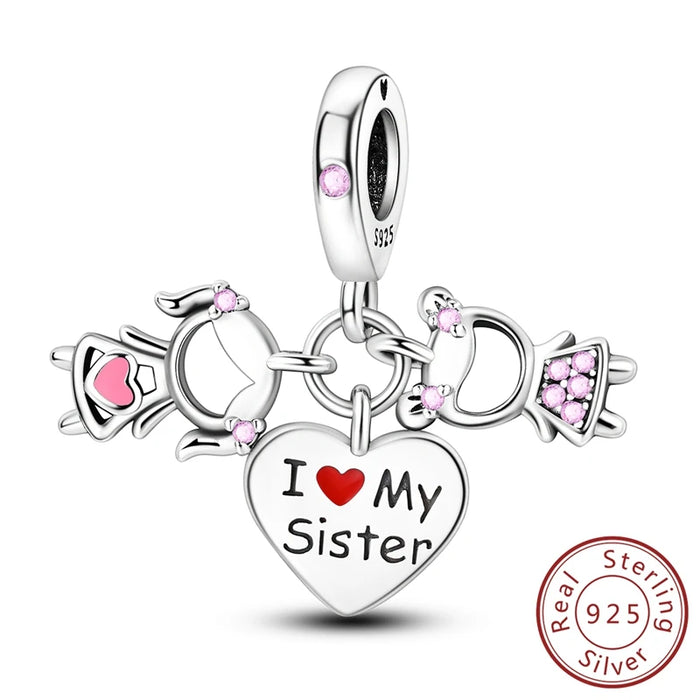 925 Sterling Silver Sister Charms Diy Gift For Women