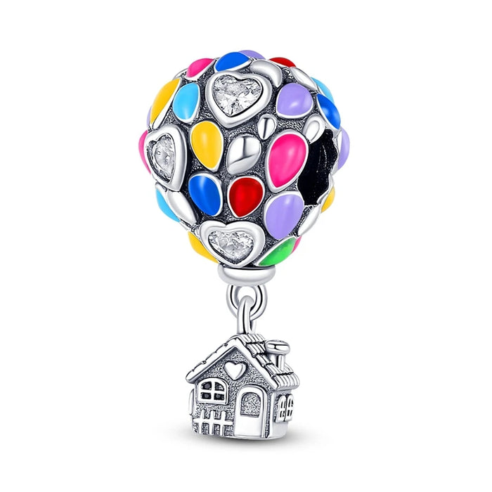 925 Sterling Silver Colourful Hot Air Balloon Pendant Fits Bracelet Diy Gift
