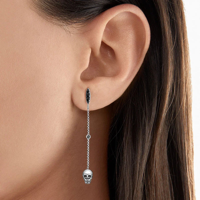 925 Sterling Silver Vintage Skull Earrings Women Long Drop Fine Jewelry