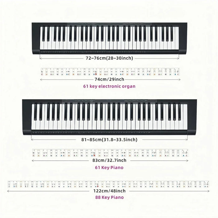 88 / 61 Key Piano Keyboard Stickers For Learning Notes Beginner Guide