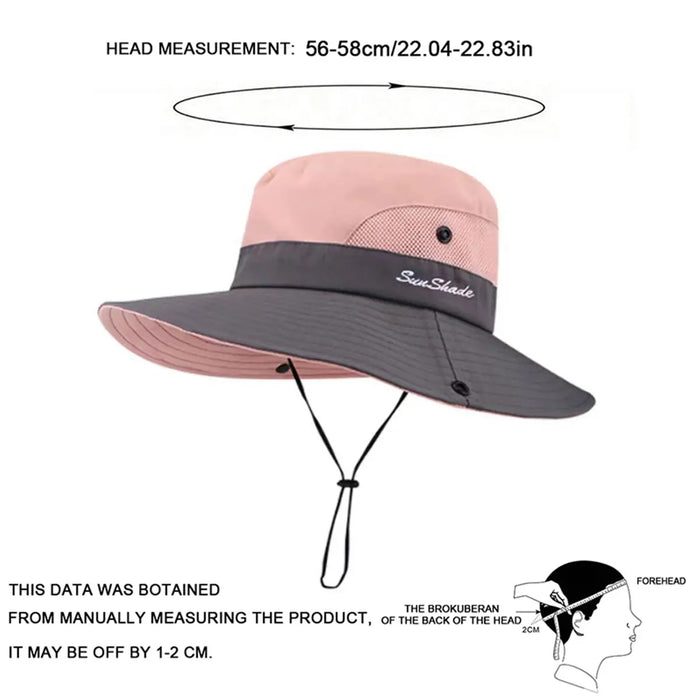 Quick Drying Large Brim Bucket Hat For Women Sun Protection & Ponytail Opening Outdoor Fishermen Cap