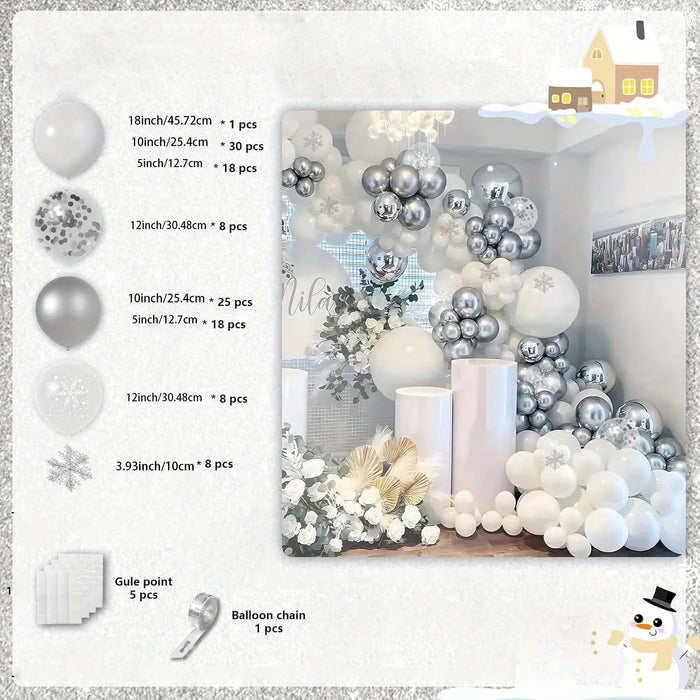 122Pcs Silver And White Snowflake Balloon Arch Set-Perfect For Birthday Parties Weddings And Winter Snowflake Themed Decorations