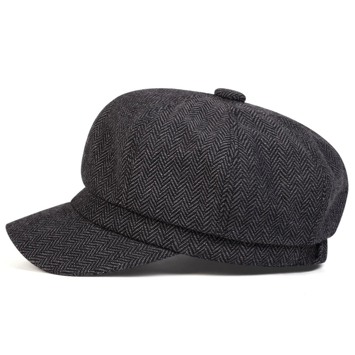 Stylish Herringbone Newsboy Hat Unisex Beret Cap For Spring & Autumn