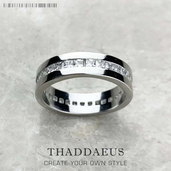 925 Sterling Silver Dazzling Zircon Band Ring Fine Jewelry For Women Elegant European Style