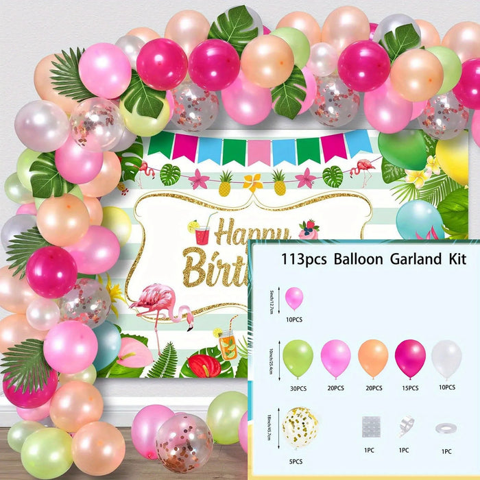 113 Pcs Hawaiian Themed Balloon Set Suitable For Birthdays Swimming Pools And Beach Events Anniversaries Graduation Summer