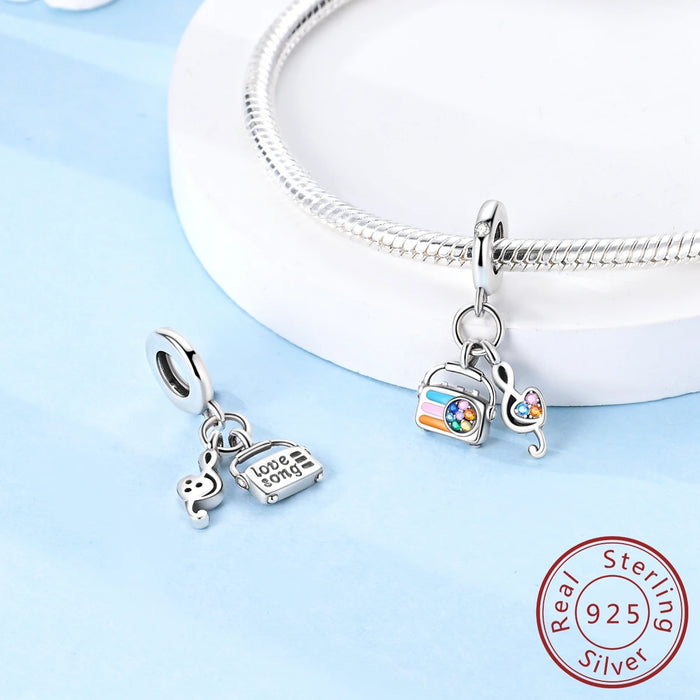 925 Sterling Silver Music Note Microphone Charm Fits Bracelet Diy Gift For Women