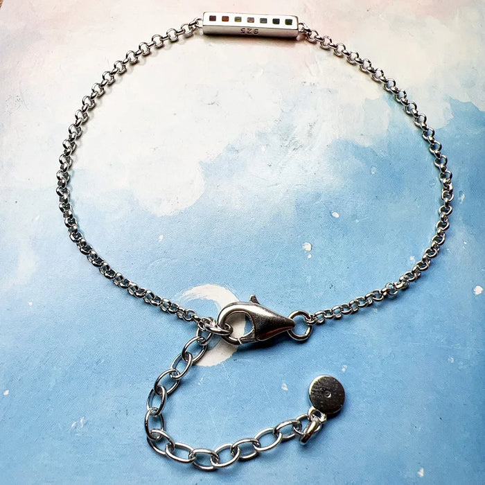 925 Sterling Silver Bohemia Delicate Bracelet Link Chain Colourful Stones European Women