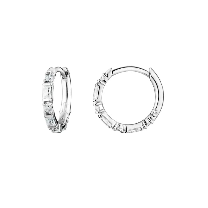 925 Sterling Silver Real Hinged Hoop Earrings With White Zircon Fine Jewelry For Women