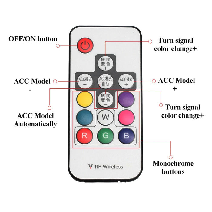 2Pcs Rgb Drl Led Daytime Running Light Strip Remote Control 12V