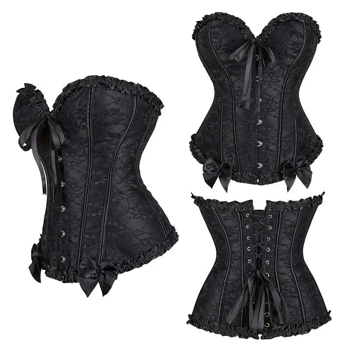 Fishbones Pleated Lace Up Boned Overbust Corset Women Plus Size S-6Xl