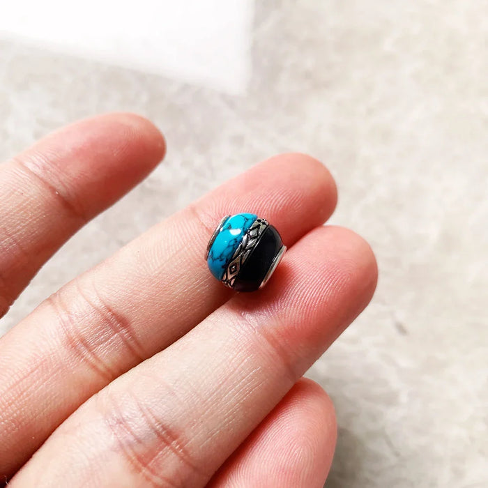 925 Sterling Silver Blue & Black Bead Charm For Jewelry Making Accessory