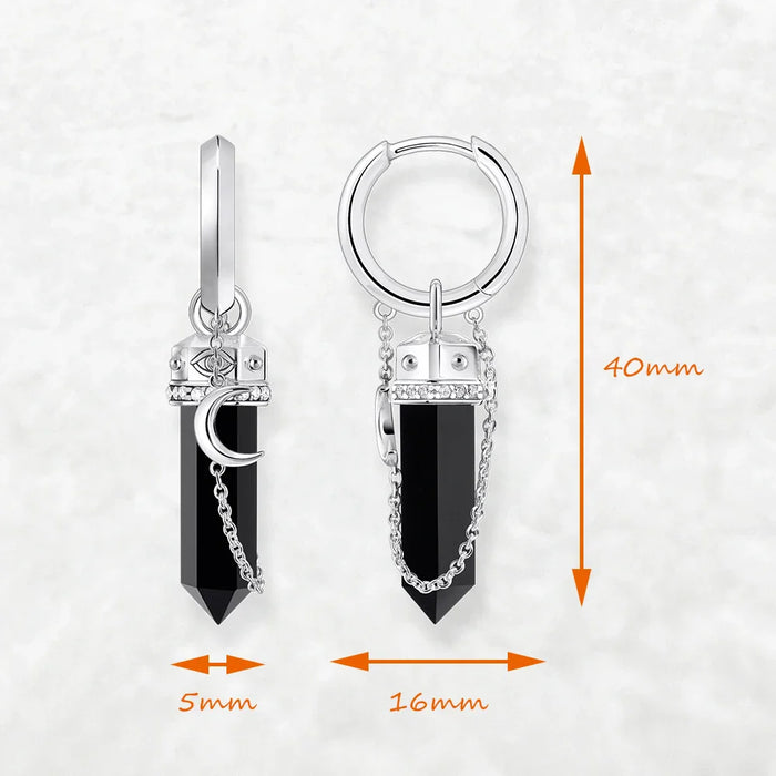 925 Sterling Silver Vintage Moon Onyx Hexagon Hoop Earrings Real