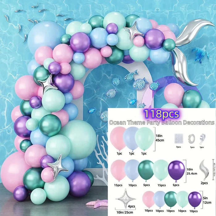 118Pcs Sea Themed Balloon Garland Arch Kit Mermaid Birthday Party Engagement Wedding Anniversary Party Scene Decoration