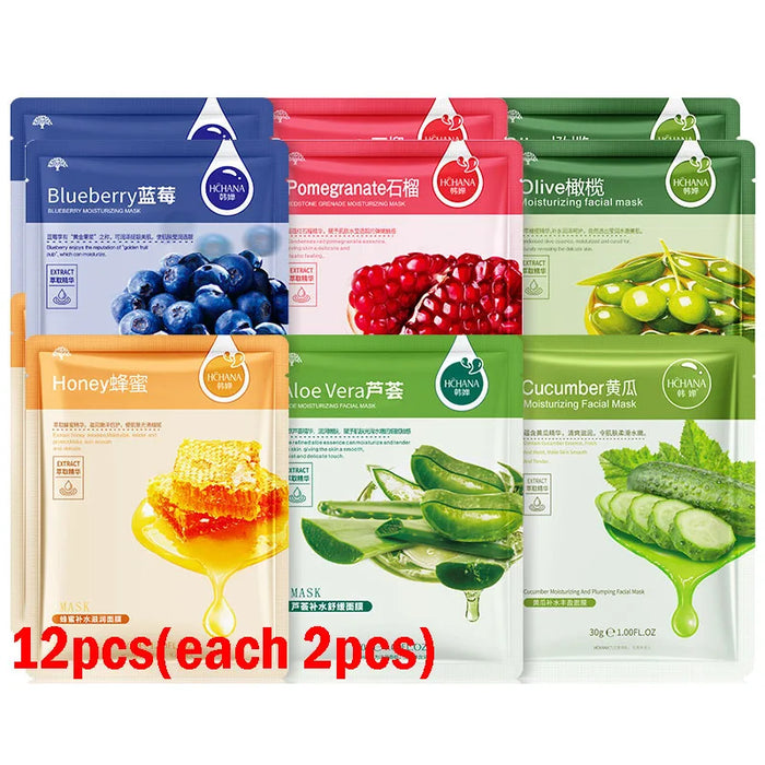 12 Piece Fruits Face Mask Set For Moisturizing & Firming