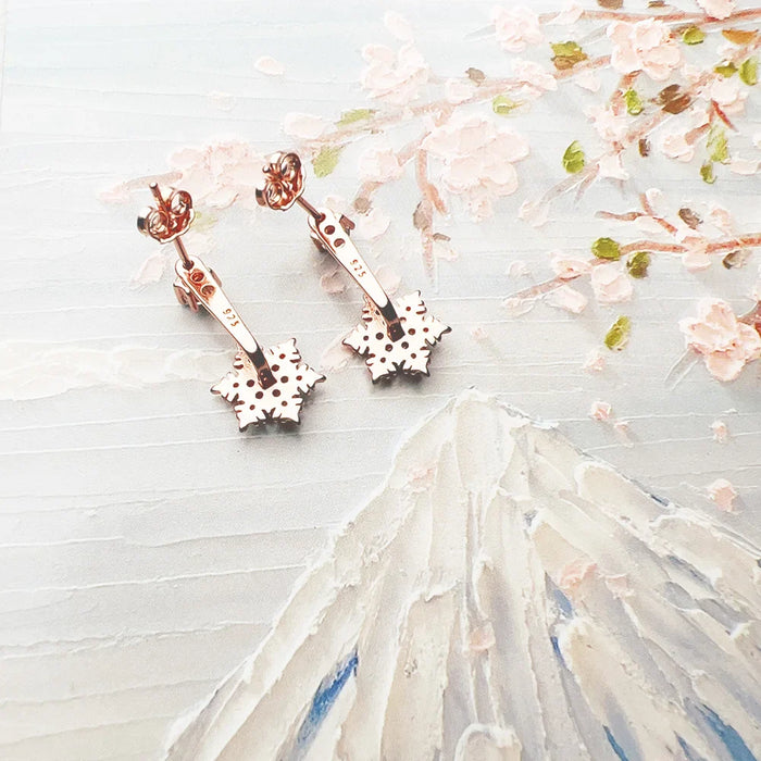 925 Sterling Silver Romantic Gift Snowflake Earrings Rose Gold Women