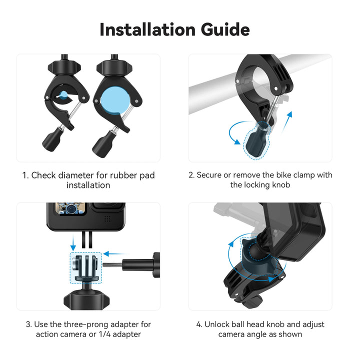 360 Degree Super Clamp For Action Cameras Cycling & Motorcycle Mount