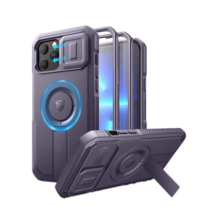For Iphone 13 / 12 Pro Max Compatible Magsafe Case With Slide Camera Case Adjustable Kickstand Built-In Screen Protector