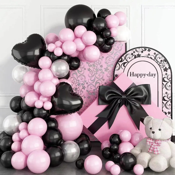 129Pcs Pink Black Theme Balloon Garland Arch Set Birthday Party Wedding Anniversary Celebration Room Interior Decoration