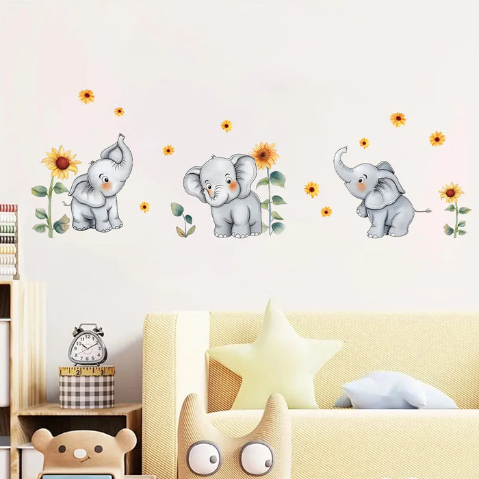 Adorable Sunflower Elephant Wall Decals For Kids Room Decor