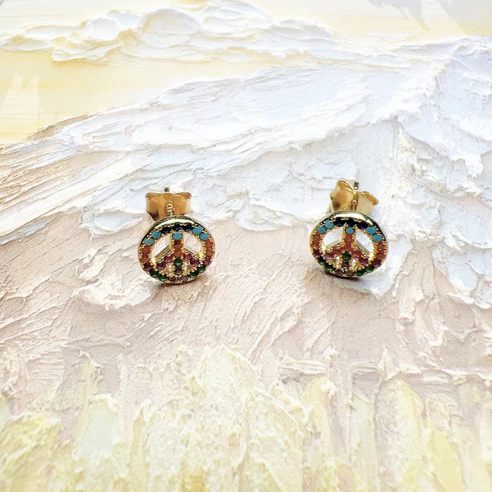 925 Sterling Silver New Colourful Peace Ear Studs For Women Trendy Gift