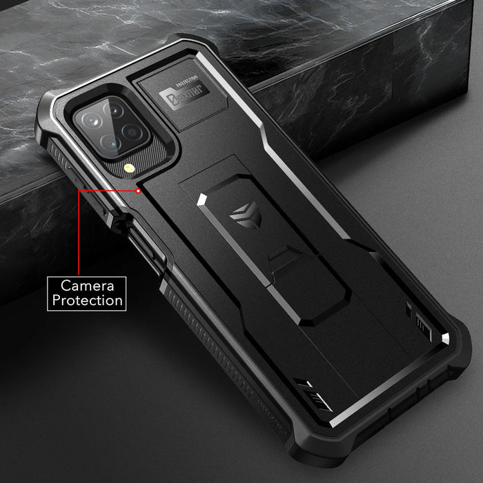 For Samsung Galaxy A12 4G Bumper Military Grade Armor Shockproof Kickstand Protective Case With Built-In Screen Protector