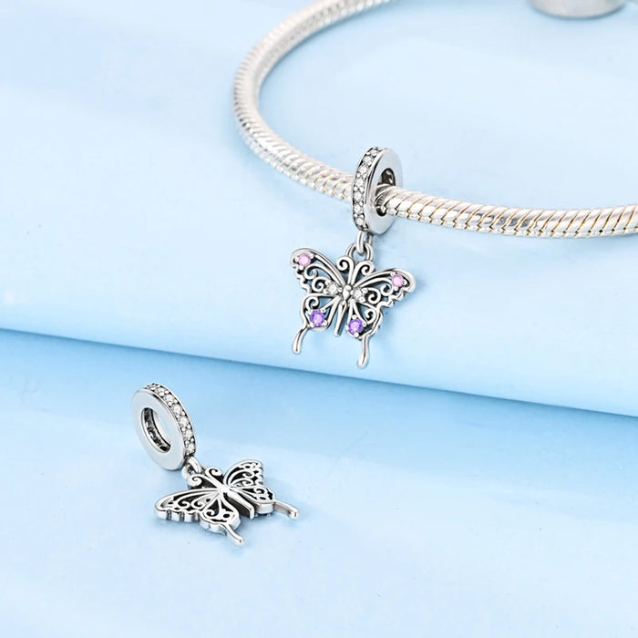 925 Sterling Silver Butterfly Pendant Fits Bracelet Diy Gift For Women