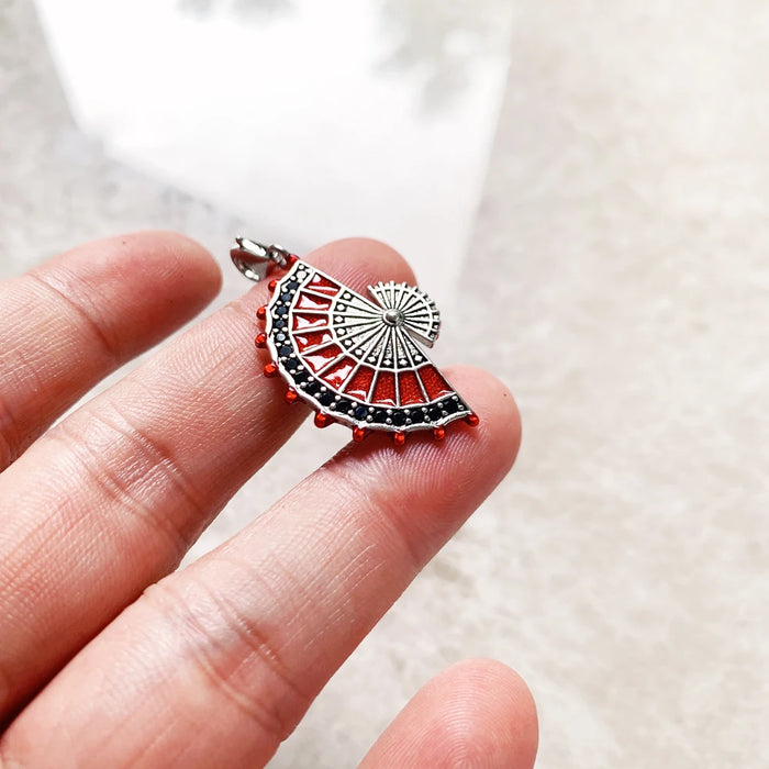 925 Sterling Silver Red Fan Spring Pendant Fashion Jewelry For Women