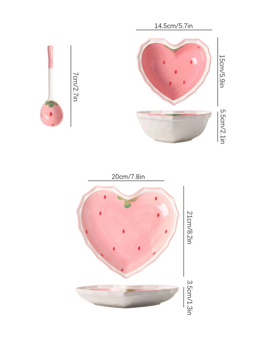 3 Piece Strawberry Bowl Spoon And Plate Set For Beautifully Served Desserts